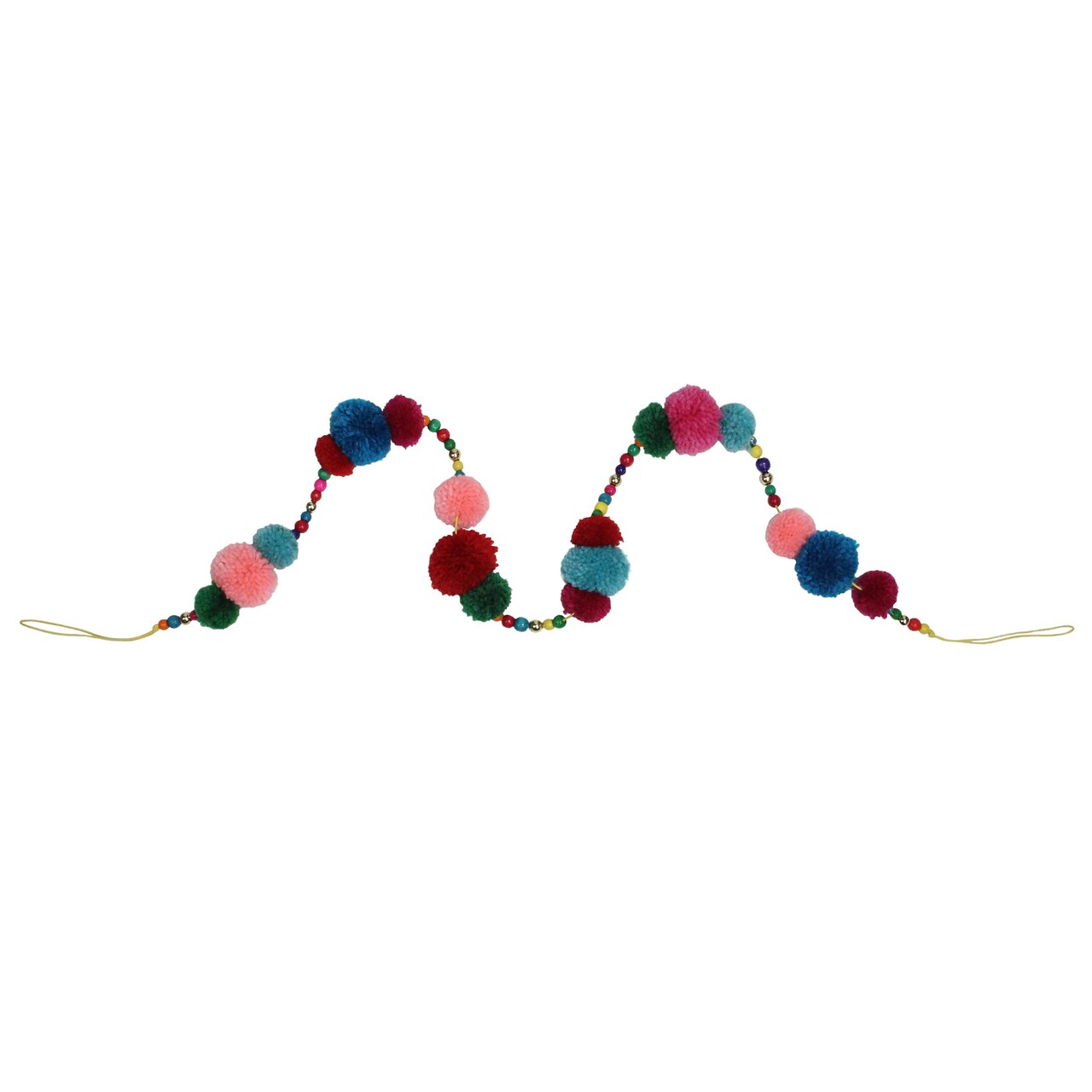 Northlight 4.5' Multi-Color Bohemian Christmas Pom Pom Beaded Garland